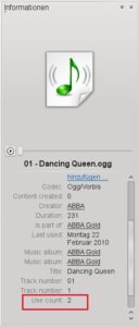Abbildung 5: Dolphin und KDE zählen bei jedem Musikstück mit (rot markiert).