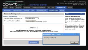 Abbildung 6: Ein Quell steter Freude: DD-WRT verweigert das Aufspielen von Firmware im üblichen CHK-Format und akzeptiert nur das eigene BIN-Format.