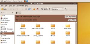 Aktuelle Entwickler-Versionen sehen das iPhone als USB-Massenspeicher, wie hier unter Alpha3 von Ubuntu 10.04.