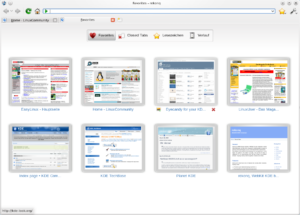 Ein neuer Tab zeigt die Favoriten, die History oder die Bookmarks an.