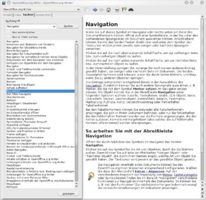 Abbildung 1: Die umfangreiche Trefferliste zeigt den Hilfetext an, der erscheint, wenn Sie in die Suche das Schlagwort "Navigation" eingeben.