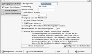 Abbildung 1: Zum Einrichten von SMB-Shares bietet Elive eine leicht durchschaubare Benutzeroberfläche.