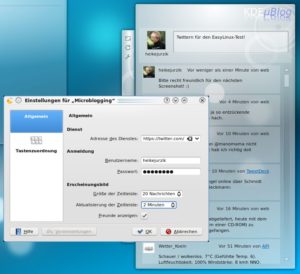 Abbildung 1: Das Microblogging-Plasmoid ist nicht besonders flexibel, twittert dafür aber dezent auf dem Desktop-Hintergrund.