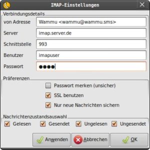 Abbildung 10: Mit Wammu laden Sie die Kurzmitteilungen des Mobiltelefons auf einen IMAP-Server.