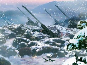 Abbildung 11: Winteridylle auf nordkoreanisch: Verschneite Landschaft mit Elstern und 57mm-Flak.