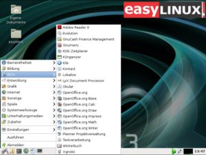 Abbildung 2: Knoppix ist traditionell gut mit Software ausgestattet. Vom schlanken Desktop LXDE aus greifen Sie über das Startmenü darauf zu.