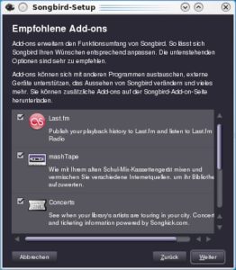 Abbildung 2: Einige Add-ons installiert Songbird noch vor dem ersten Start, wenn Sie die Software nicht daran hindern.