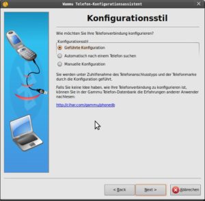 Abbildung 2: Wammu lässt Sie entscheiden, welchen Konfigurationsstil Sie für die Telefonverbindung nutzen möchten.