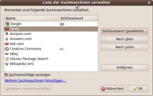 Abbildung 3: Die Suchmaschinen von Firefox 3 erweitern Sie flexibel um weitere Exemplare. Über Webkürzel gelangen Sie schnell ans Ziel.