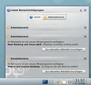 Abbildung 3: Die über das lokale Netzwerk verfügbaren Miniprogramme finden Sie in den Benachrichtigungen der KDE-Arbeitsfläche.