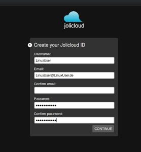 Abbildung 3: Das Anmelden für die Jolicloud-"Community" erfordert lediglich einen Benutzernamen und eine gültige Mailadresse.