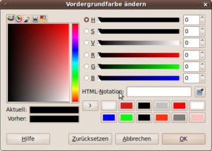 Abbildung 3: Der Farbwähler für die Vorder- und Hintergrundfarbe enthält einige der Farbmodelle, mit denen Gimp arbeitet.