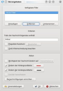 Abbildung 4: Enthält eine Nachricht das Schlüsselwort "Artikel", hebt Kopete sie mit rotem Hintergrund hervor.
