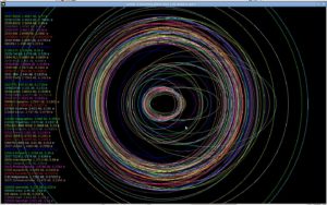 Abbildung 4: Das Programm zeigt unter anderem die Bahnen von 130 Asteroiden bis zur Umlaufbahn des Planeten Saturn an.