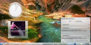 Abbildung 5: Das Miniprogramm zur Musiksteuerung auf diesem Kubuntu-Desktop stammt vom OpenSuse-Rechner mit dem Namen "linux-sjh8".