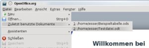 Abbildung 5: Die Dokumente, die Sie zuletzt mit OpenOffice bearbeitet haben, finden Sie über das "Datei"-Menü schnell wieder.