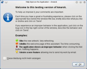 Abbildung 5: An diesem Bildschirm merken Sie, dass Sie eine Testversion von Amarok benutzen.