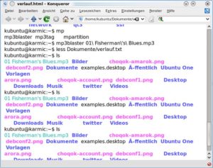Abbildung 6: Die HTML-Ausgabe des Verlaufsspeichers verwendet die Farben des Terminalfensters, patzt aber leider bei den Umlauten.