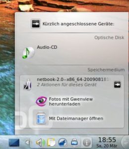 Abbildung 7: Über das Symbol ganz rechts hängen Sie den Datenträger ein. Ist er bereits gemountet, dann lässt er sich sicher entfernen.