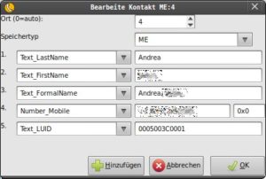 Abbildung 7: Die Felder der Bearbeitungsmaske für Telefonbucheinträge.