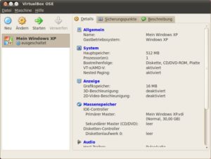 Abbildung 1: Das Hauptfenster von VirtualBox sammelt links alle virtuellen Maschinen, rechts erscheinen dann die jeweiligen Einstellungen.