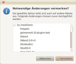 Abbildung 1: Der Paketmanager Synaptic löst Abhängigkeiten von Banshee automatisch auf.