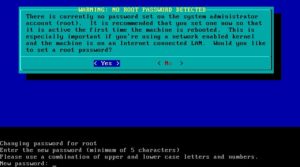 Abbildung 10: Die Installation beginnt mit dem Login als Root und endet mit dem Setup des Root-Passworts.