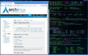 Abbildung 3: Arch Linux mit dem Fenstermanager DWM 5.6.1 mit geöffneter <code srcset=