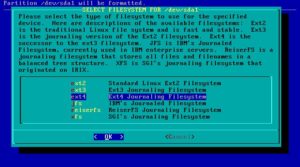 Abbildung 4: Neben der Ext2/3/4-Familie stehen auch ReiserFS, JFS und XFS zur Auswahl. Btrfs unterstützt Slackware noch nicht.