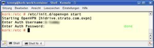 Abbildung 5: Da OpenVPN unter Distributionen wie OpenSuse die entsprechende Unterstützung zum Auslesen von Passwörtern aus Dateien fehlt, müssen Sie bei jedem Start des Tunnels den Usernamen und das Passwort von Hand eingeben.