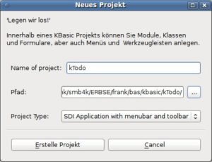 Abbildung 6: Beim Anlegen neuer Projekte unterstützt KBasic sie mit einem Assistenten.