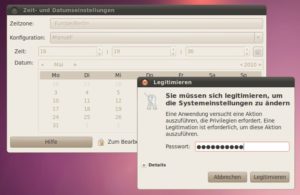 Abbildung 1: Das Freischalten der Uhreneinstellungen erfolgt unter Gnome über PolicyKit.