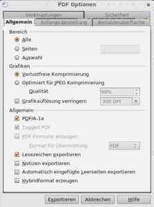 Abbildung 12: Über die PDF-Export-Optionen sorgen Sie für die Erzeugung eines (beinahe) barrierefreien Dokuments.