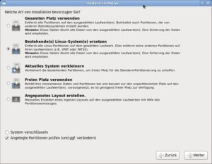 Abbildung 4: Die Auswahl der Installationsart erleichtert Einsteigern das Partitionieren.