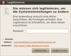 Abbildung 4: Das Fenster mit der Passwortabfrage nennt unter Gnome die angefragte Aktion und den Anbieter des Systemdienstes.