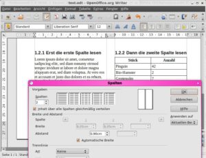 Abbildung 9: Zum Zuweisen der Spaltenanzahl gibt es in OpenOffice einen ausführlichen Dialog.