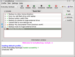 Das Hauptfenster von LuckyBackup.