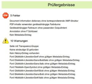 Abbildung 1: Das Prüfergebniss des Intarsys-Werkzeugs für unser lediglich getaggtes PDF …