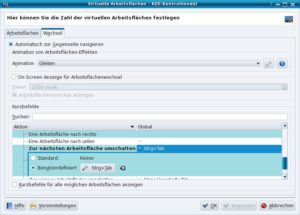 Abbildung 1: In diesem Dialog weisen Sie den Aktionen zum Wechsel zwischen virtuellen Desktops Tastenkürzel zu.