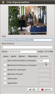 Abbildung 1: Kdenlive muss man Widescreen über die Pixelbreite beibringen.