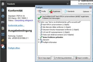 Abbildung 11: Nach dem Korrigieren der Fehler wandelt Adobe Acrobat das Dokument problemlos wieder zurück nach PDF/A-1a.