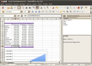 Abbildung 12: OpenOffice Calc blendet auf der rechten Seite eine Liste mit den vorhandenen Funktionen ein.