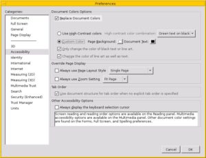 Abbildung 13: Die Einstellungen zur Barrierefreiheit in Adobe Reader …