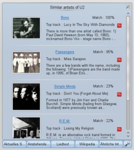 Abbildung 2: Über die Last.fm-Anbindung zeigt Amarok ähnliche Interpreten an. Einen Last.fm-Login brauchen Sie dazu nicht.