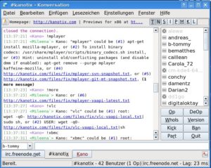 Abbildung 2: Der IRC-Chat von Kanotix dient nicht nur zum Informationsaustausch sondern liefert über Kürzel auch Hilfestellungen und Installationsskripte.