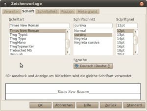 Abbildung 2: Die übrigen Reiter im Fenster "Zeichenvorlage" entsprechen denen der normalen Zeichenformatierung.