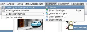 Abbildung 2: Unter OpenSuse 11.1 erreichen Sie die Bilder auf erkannten und per USB-Kabel verbundenen Kameras über das Menü "Importieren".