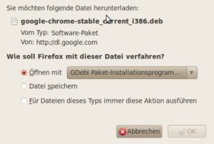 Abbildung 2: Bei der Firefox-Nachfrage bietet der Browser automatisch an, das Chrome-Paket mit dem Installationstool der Distribution einzuspielen.