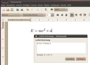 Abbildung 2: In der LaTeX-Notation eingetippte Formeln fügt Abiword direkt in das Dokument ein.