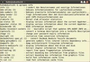 Abbildung 2: Den Befehl "apropos" geben Sie mit einem Suchbegriff als Argument ein, um Manpages zu bestimmten Themen aufzulisten.